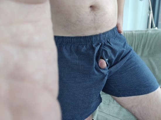Of cock boxers out Penis hangs