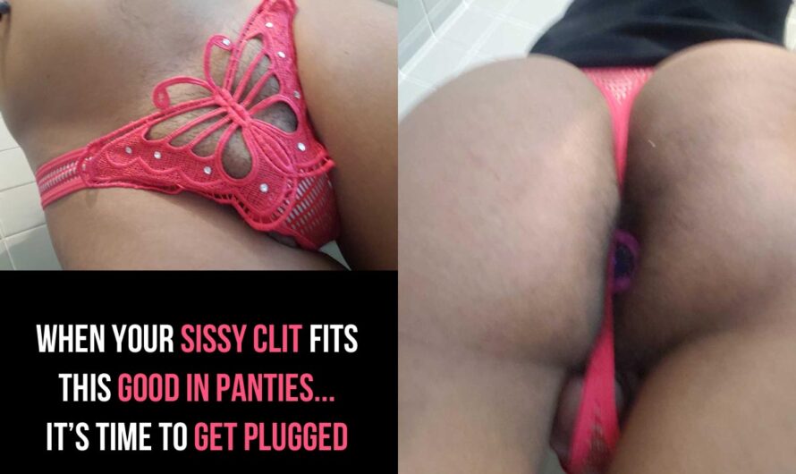 Tiny black sissy clit dick in panties with his pussy plugged