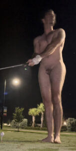 Tiny dick out playing golf in the nude