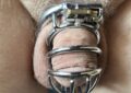 Locked up my tiny dick in a chastity cage
